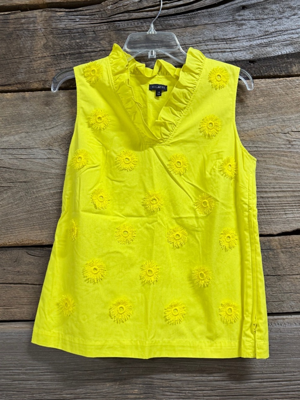 Talbots Sleeveless shirt with fringe flower detail, yellow, XS